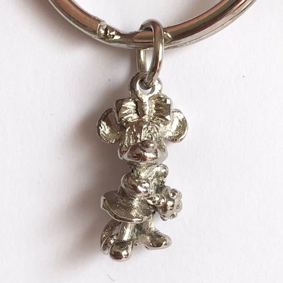 Vintage Disney Minnie Mouse 3D Charm Keychain Keyring Silver Tone - Picture 10 of 10